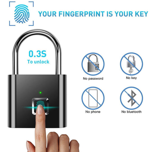 Candado Inteligente con Huella Digital JZ11 – Desbloqueo Rápido 0,5s | IP54 Resistente al Agua | Guarda hasta 30 Huellas