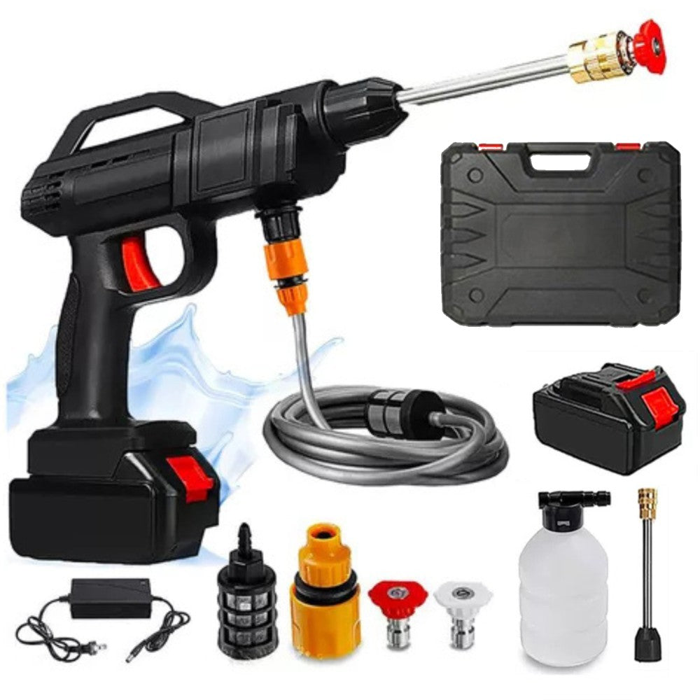 Hidrolimpiadora Eléctrica a Batería Portátil - Pistola de Lavado de Alta Presión Inalámbrica para Coche, Jardín y Suelos, Incluye Maletín, Boquillas, Batería Recargable y Boquilla de Espuma